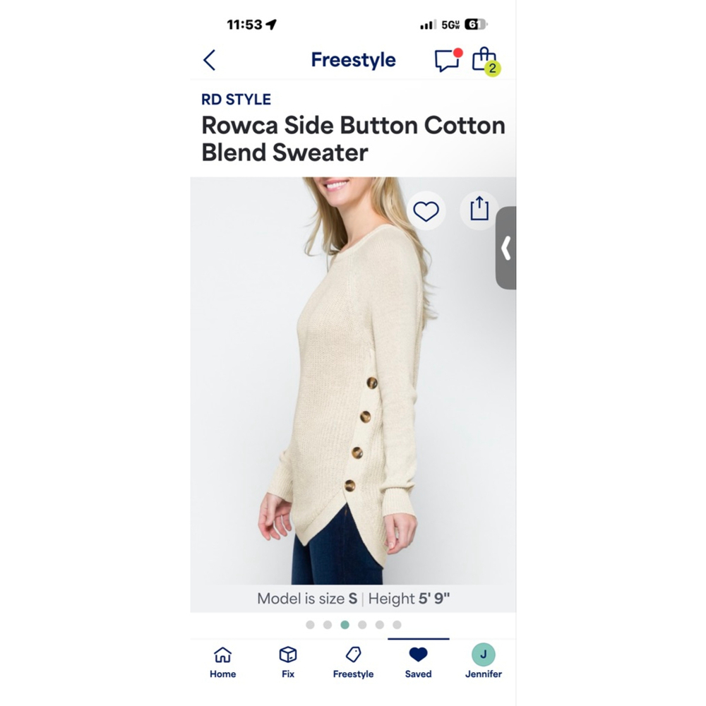 Women's RD Style Beige Crew Neck Sweater with Side Buttons L - Picture 4 of 4